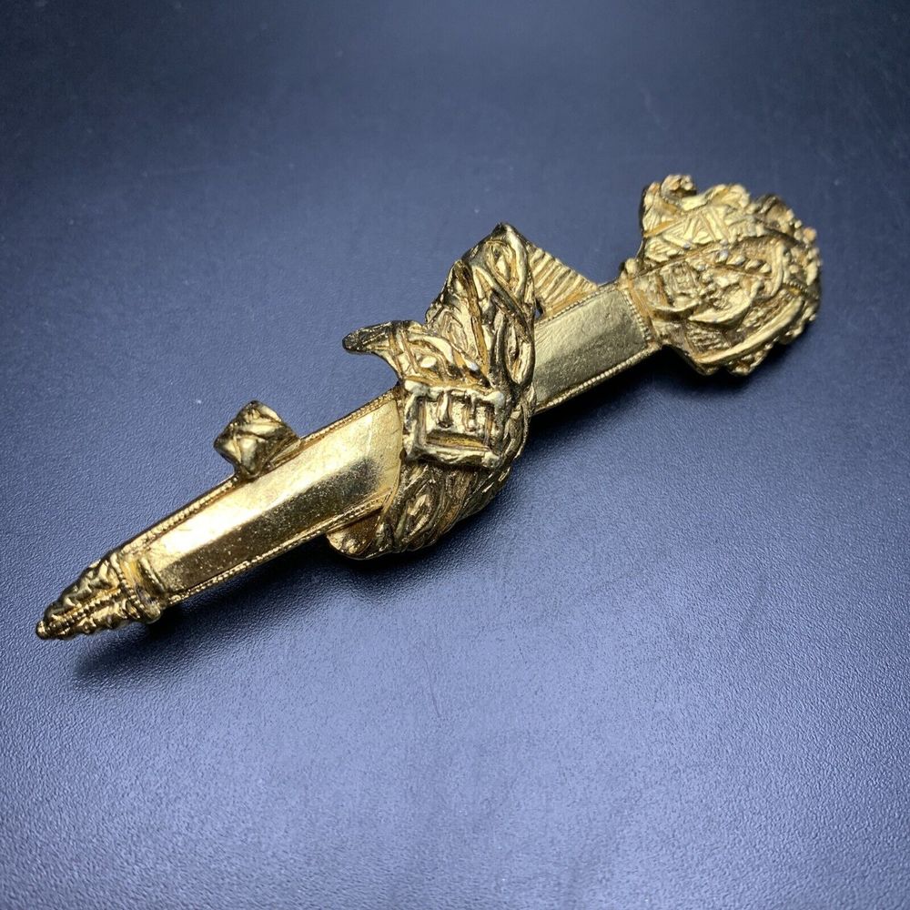 Sword Brooch or Kilt Pin ? Gold Tone Rapier Dagger Plume Wrapped Look Vintage